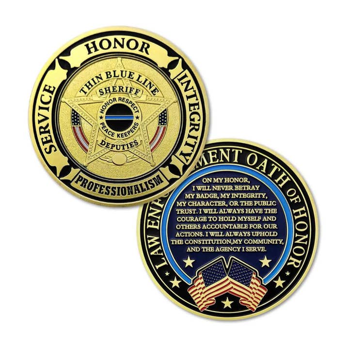 Blinkee.com, LLC - Wholesale Keepsake Coin/Token - Sheriff Thin Blue Line Prayer Challenge Coin Gold Plated3