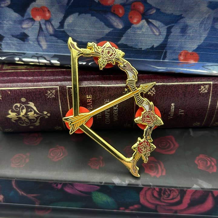 Rose Bow and Arrow Hard Enamel Pin Fantasy Bookish for wholesale by Nymeris Art