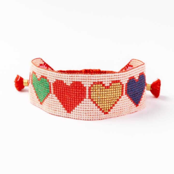 Erin Multi Color Hearts Adjustable Beaded Bracelet Ivory for wholesale by INK + ALLOY
