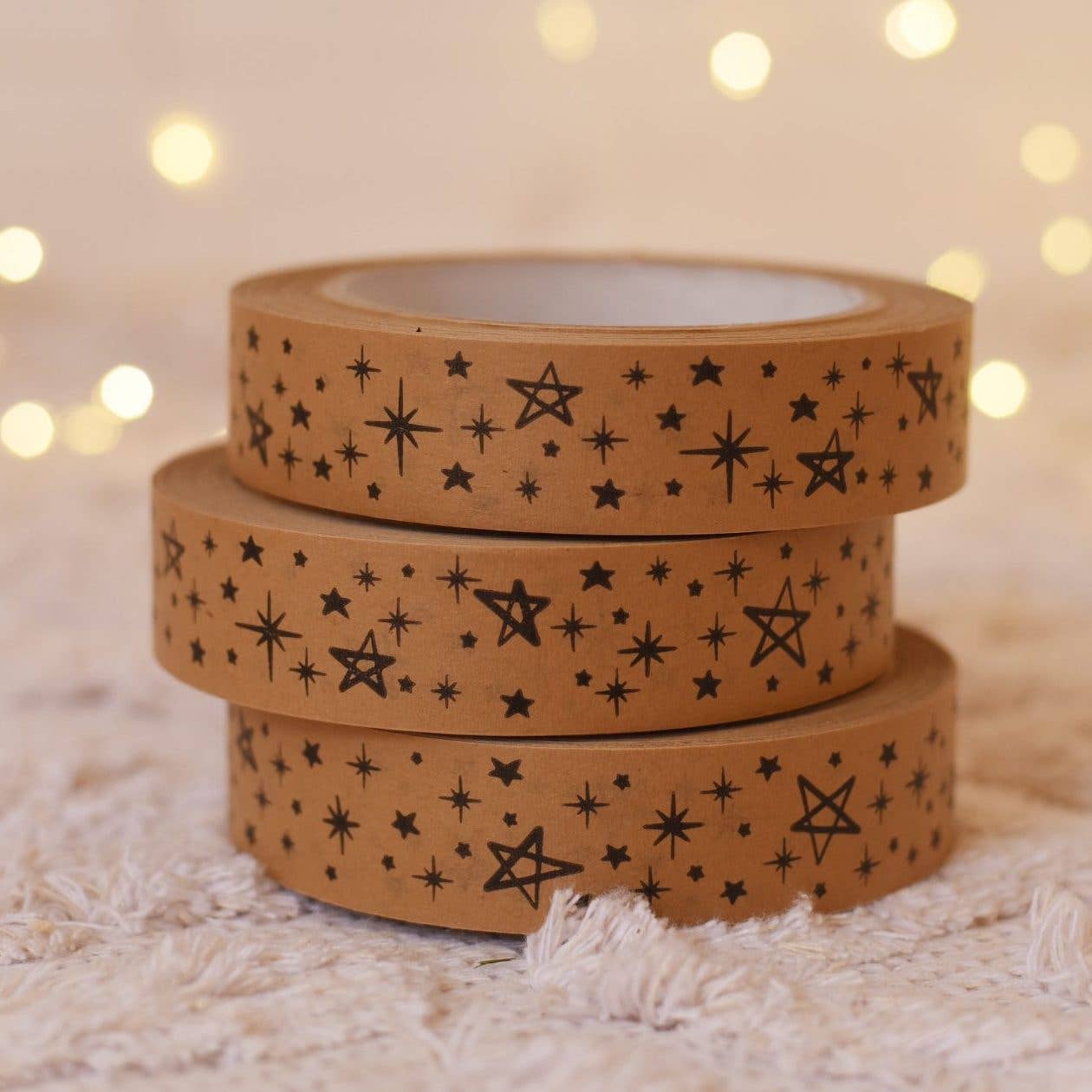 Cards and gift wrap – wholesale Tape – Stars on brown paper tape1