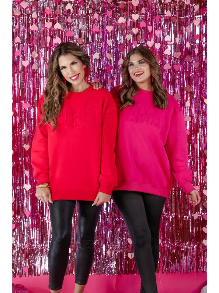 Red Loved Embossed Sweatshirt for wholesale on Faire9