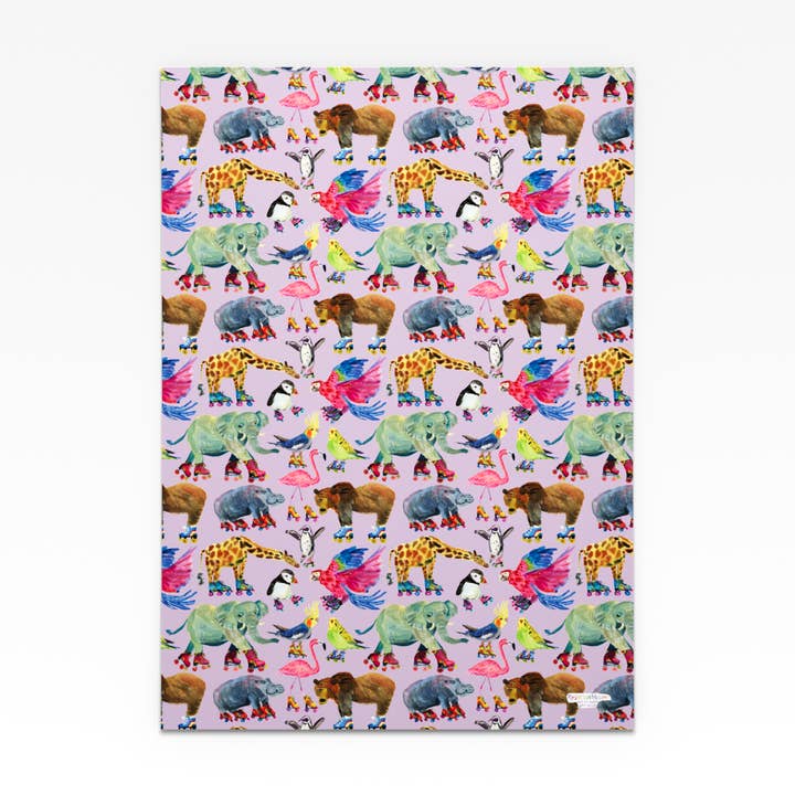 W005 - Roller Animals Gift Wrap for wholesale by Rosie Webb illustrations