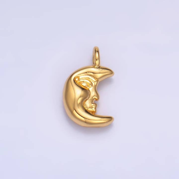 Aim Eternal - Wholesale Individual Charm/Pendant - 24K Gold Filled Celestial Crescent Moon Face Charm in Gold & Silver | W833