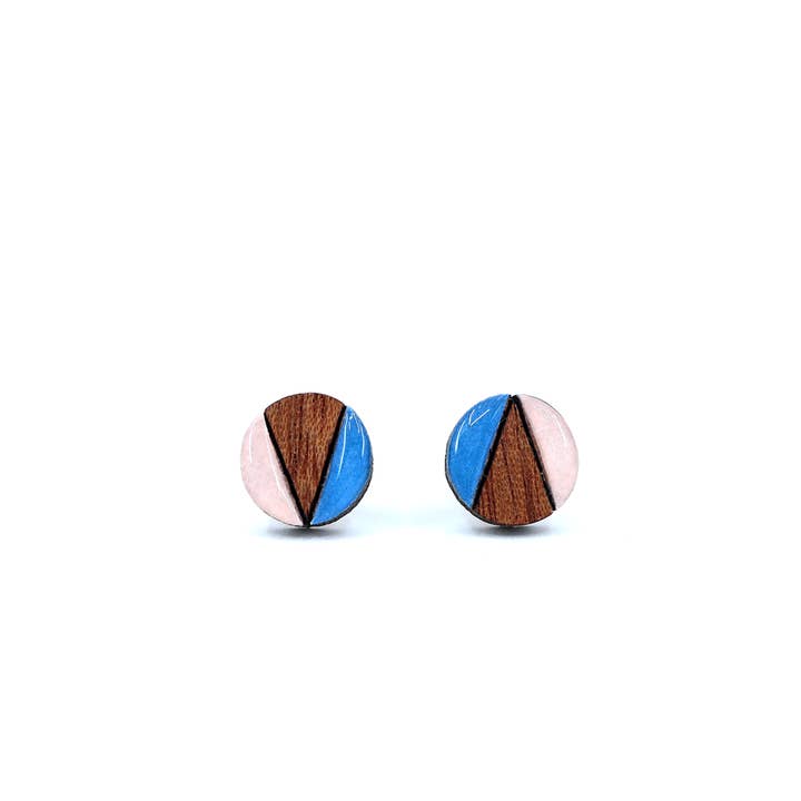 Color block mini circle titanium earrings - Blue / Baby pink for wholesale by autumn + tree