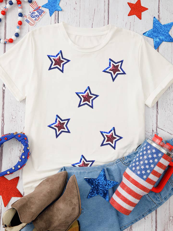 White Sequin Star Tee for wholesale on Faire2