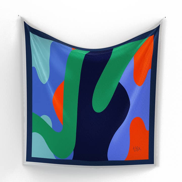 Abstract Primary Silk Bandana for wholesale by T. Hix Art