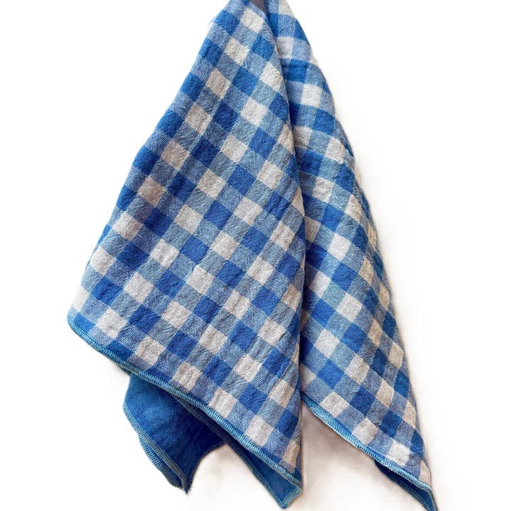 CHARMY - Wholesale Dinner & cloth napkin - Set of 4 Double Cotton Gauze Napkins – Azure Gingham, violet, clementine, and gray-green – 40x40cm4