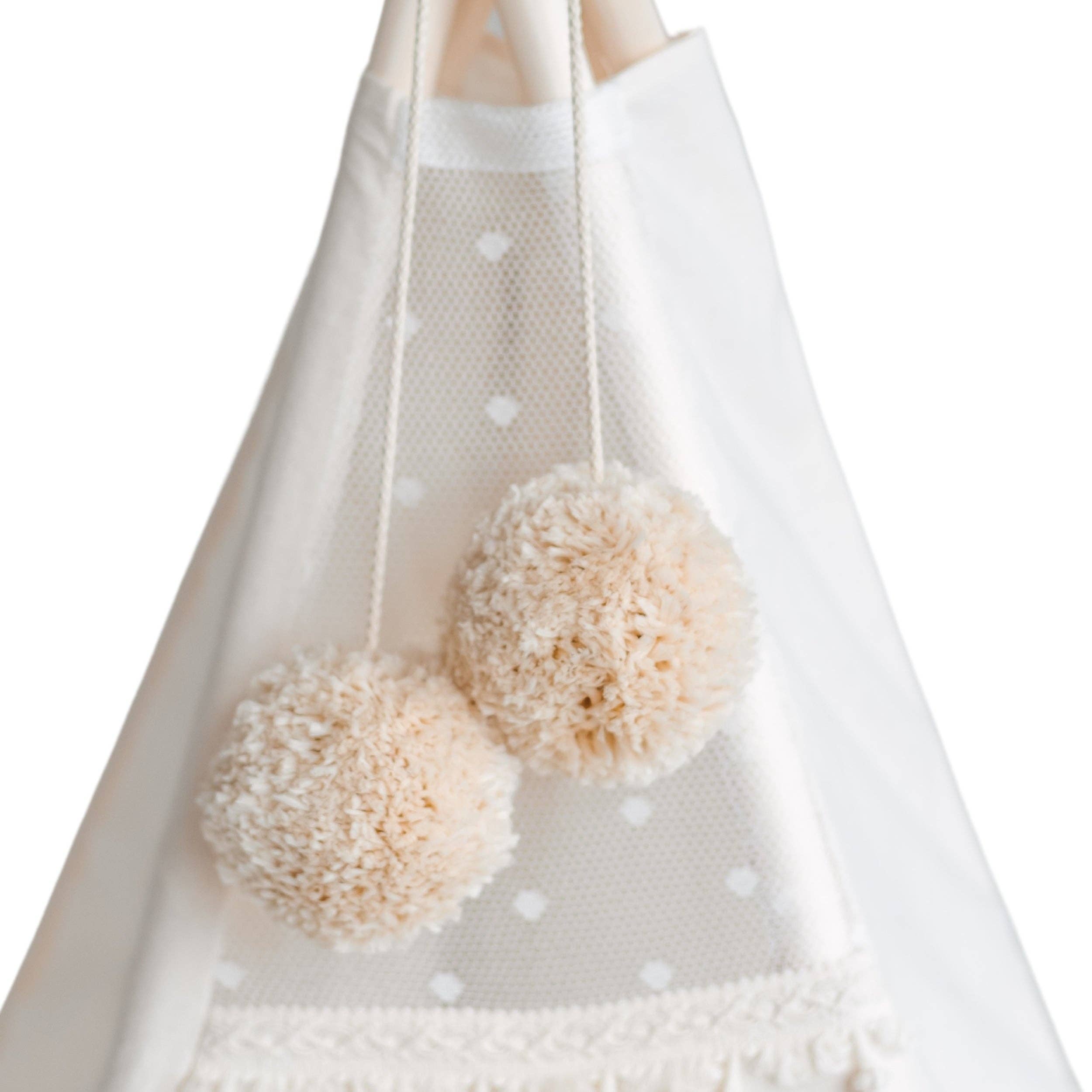 MINICAMP – Tenda - Crianças por atacado – Topos de Tenda Teepee com Pompons - Pompons Decorativos | Cor: Bege0