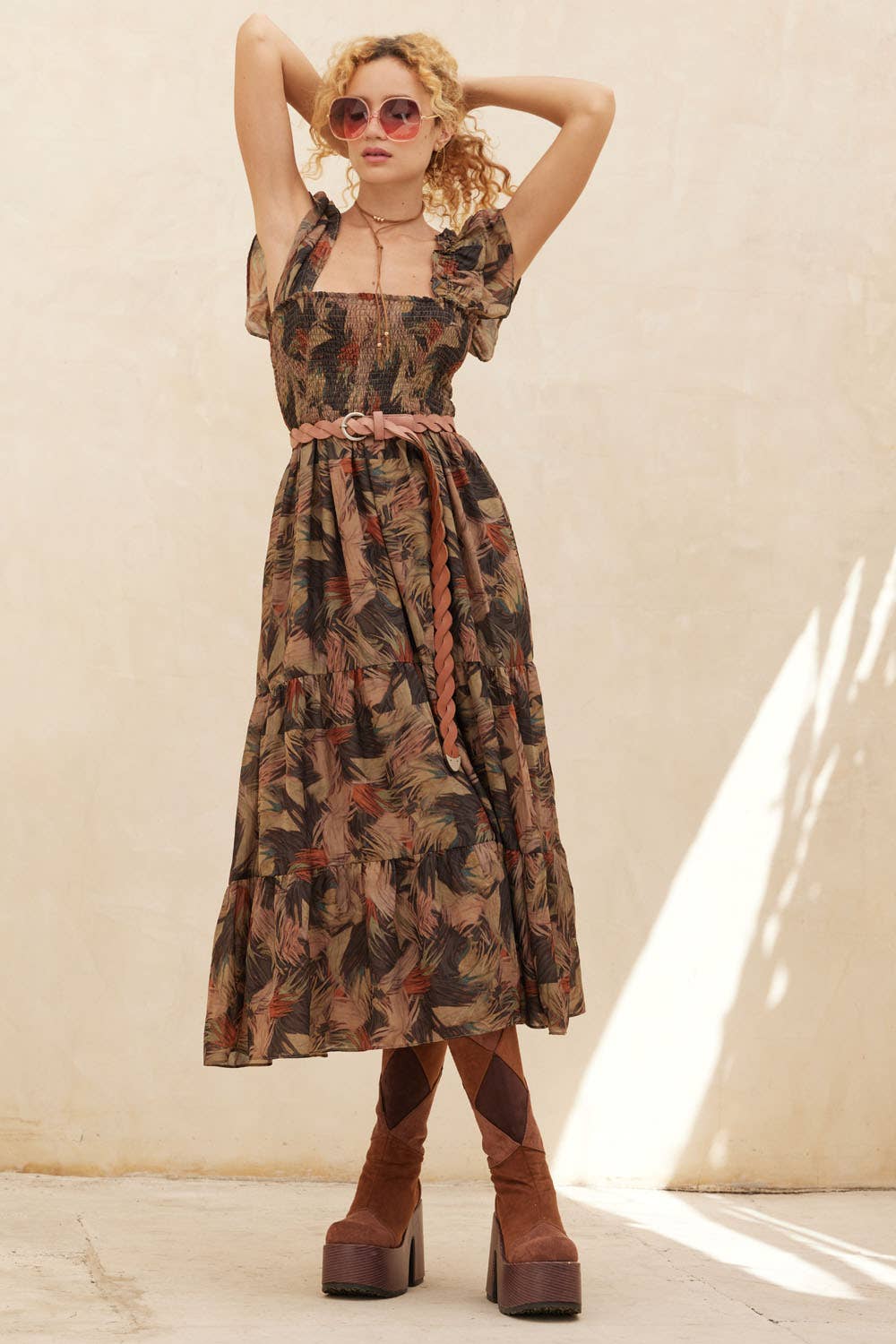 Promesa USA - Wholesale Dress - Women's - Abstract-Print Smocked Ruffle Midi Dress6