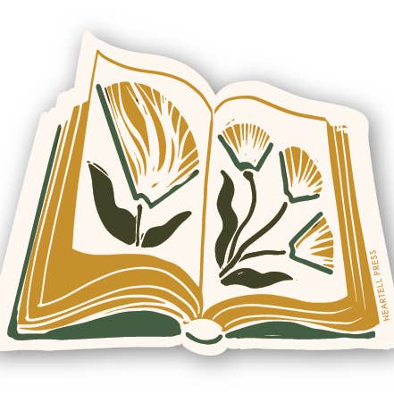 Eco Friendly Book Flowers (Yellow) Die Cut Sticker for wholesale by Heartell Press