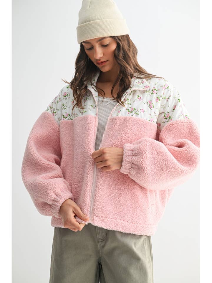 FLORAL SHERPA FLEECE JACKET / WL25-10624 for wholesale by Wishlist Apparel