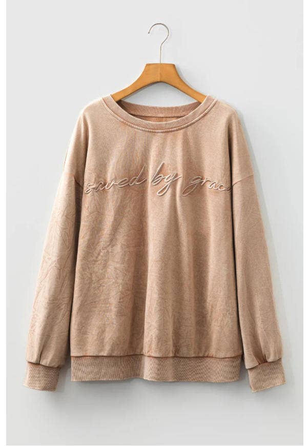 DUNE saved by grace Embroidered Mineral Wash Plus Size Sweatshirt for wholesale on Faire2