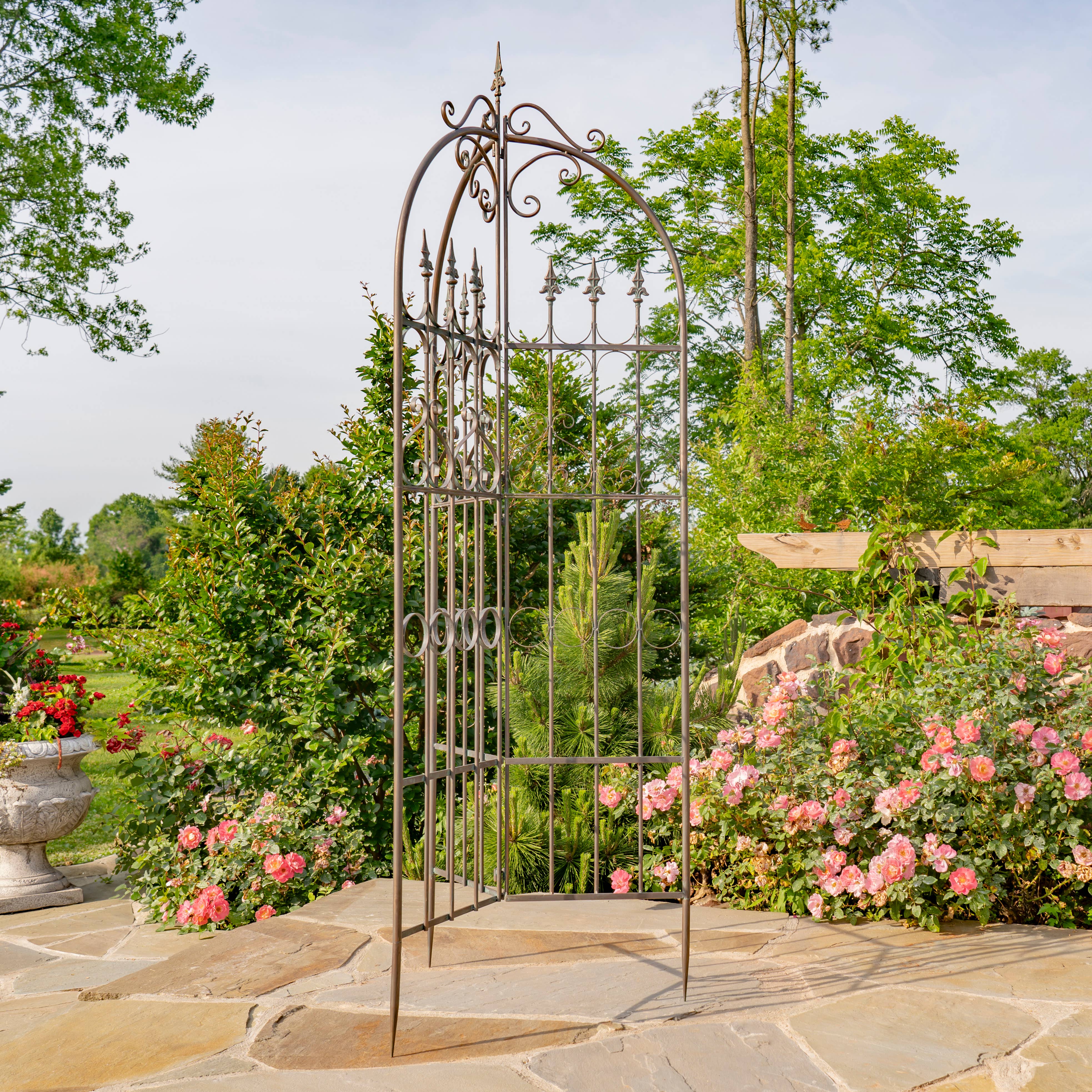 Zaer Ltd. International - Wholesale Trellis - Three Wall Iron Trellis with Fleur-de-lis "Paris 1968" -7.7'1