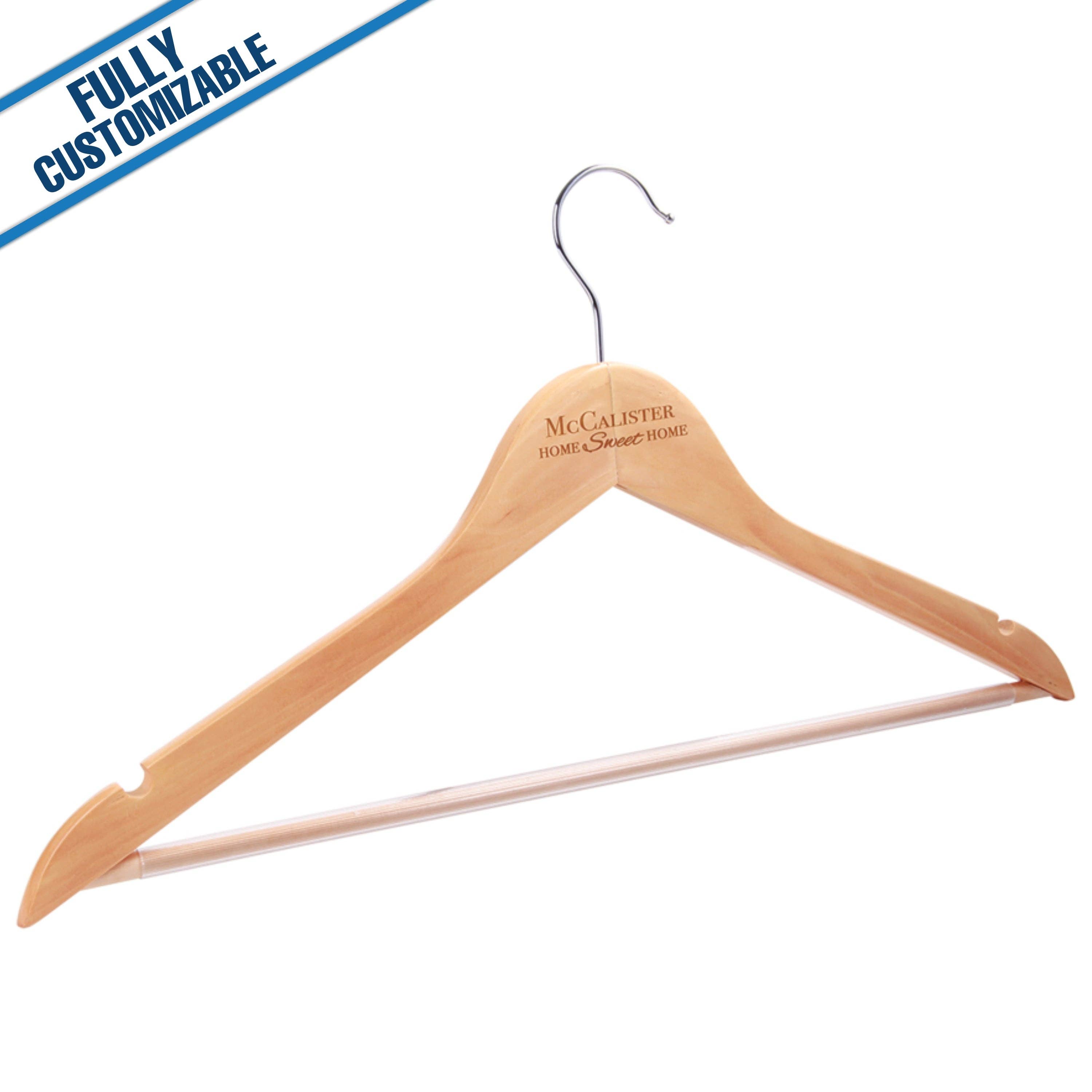 GiftWorksPlus - Wholesale Clothes Hangers - Engraved Solid Maple Clothes Hanger Fully Customizable0