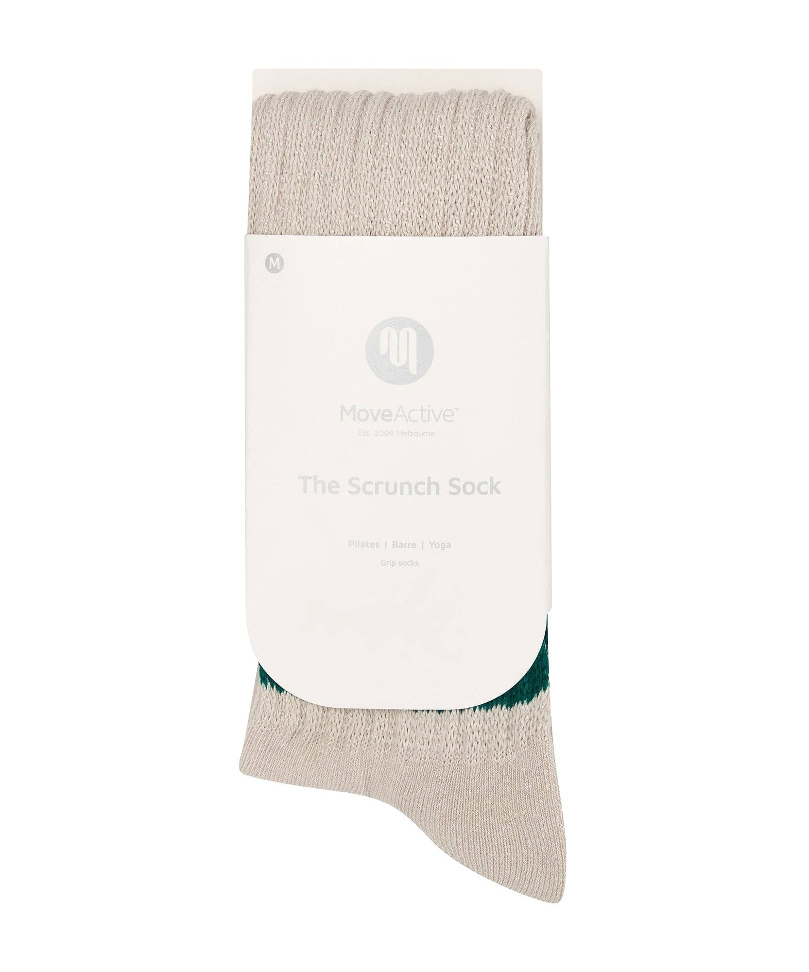 MoveActive - Wholesale Socks - Women's - Scrunch Non Slip Grip Socks - Oat Emerald Stripe Slouch4