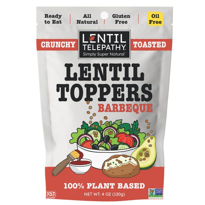 Lentil Telepathy Tangy BBQ (Barbeque) Crunchy Toasted Toppers - 4oz Bags for wholesale by Lentil Telepathy