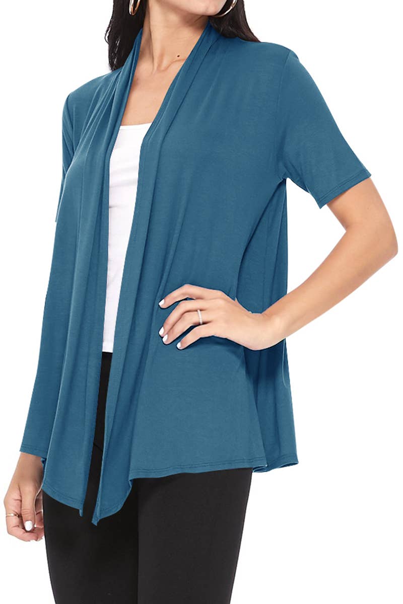MOA COLLECTION - Wholesale Cardigan - Women's - Women's Casual Short Sleeve Draped Open Front Solid Cardigan73