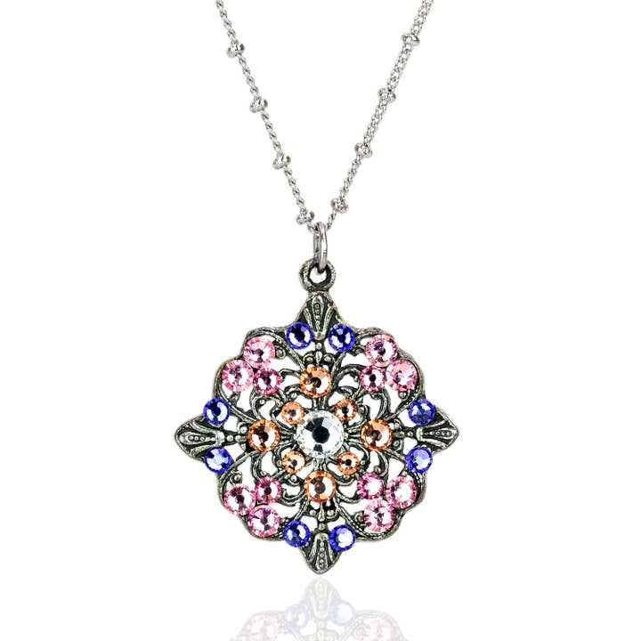 Spring Multicolor Scalloped Pinched Diamond Crystal Necklace for wholesale by Anne Koplik Designs, Inc.