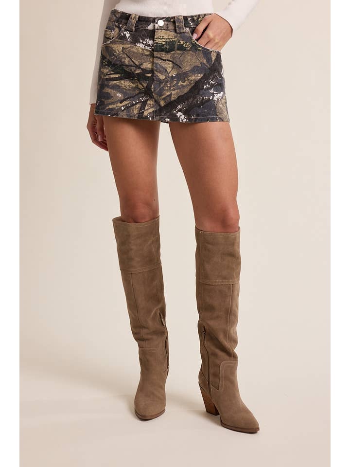 CAMOUFLAGE MINI-JUPE-SHORT CAMOUFLAGE À TAILLE MI-HAUTE AVEC PASSANTS DE CEINTURE en vente sur Faire