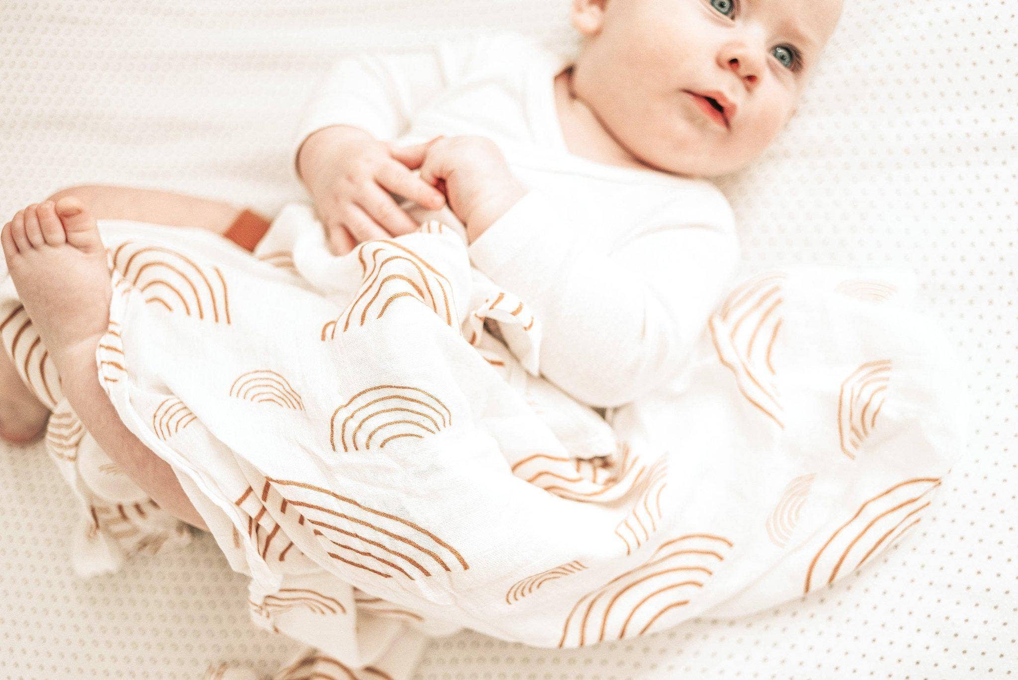 Harp Angel Boutique - Wholesale Swaddle - Baby - Caramel & White Rainbow Swaddle Blanket5