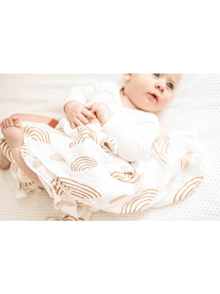 Harp Angel Boutique - Wholesale Swaddle - Baby - Caramel & White Rainbow Swaddle Blanket5