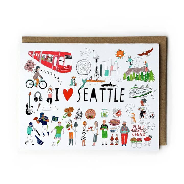 Carte de vœux I Love Seattle pour la vente par Honeyberry Studios