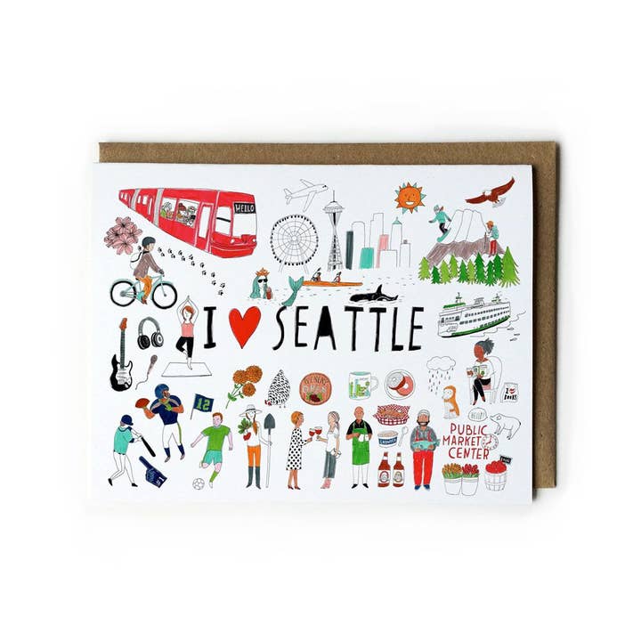 Honeyberry Studios - Wholesale Love Card - I Love Seattle Greeting Card