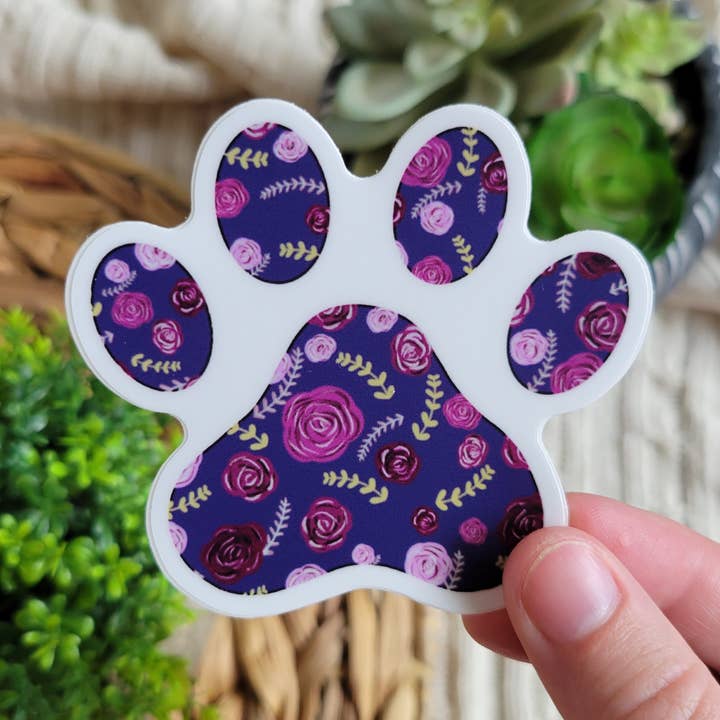 Floral Paw Print Sticker, Dog Sticker, Water Bottle Sticker for wholesale by Eve's Art Shop