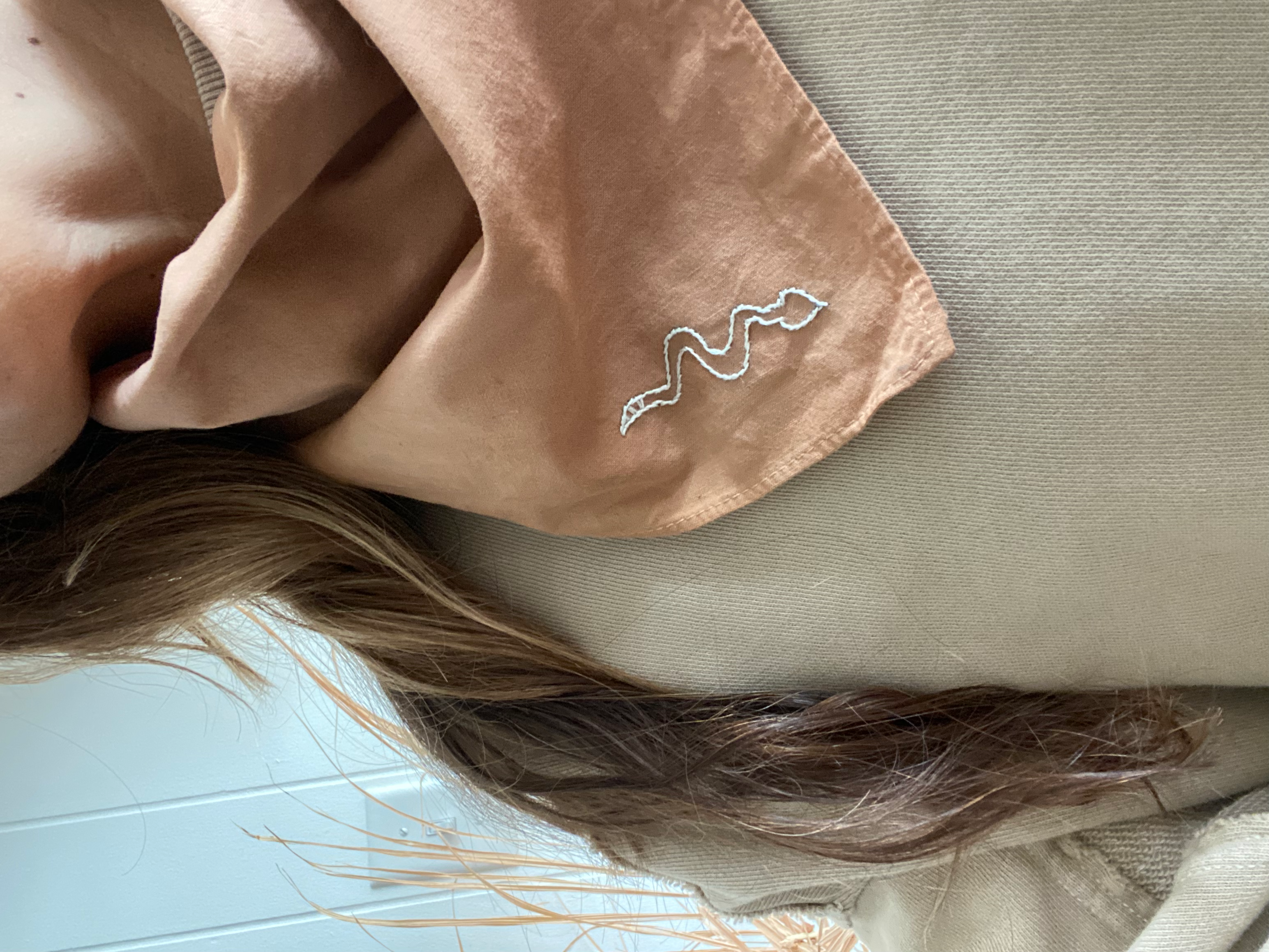 Eloise et moi - Wholesale Bandana - Women's - Hand embroidered DESIERTO cotton bandana, Plant dyed4