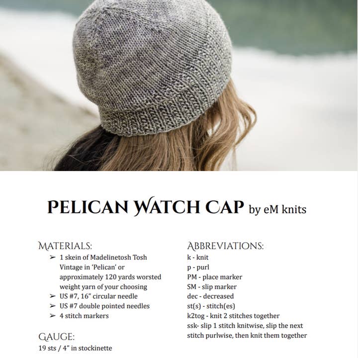 eM knits – Artigos de tricô/crochê por atacado – Padrão de malha - Boné de relógio pelicano1