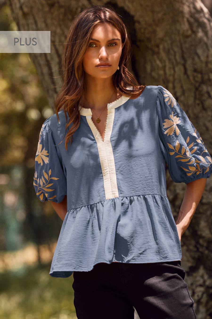 Oddi - Wholesale Blouse - Women's - Plus Solid Airflow Peplum Blouse 1