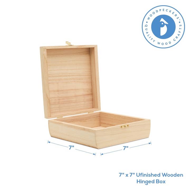 Woodpeckers Crafts - Wholesale Craft Supplies - Unfinished Wooden Hinged Box, 7" x 7"3