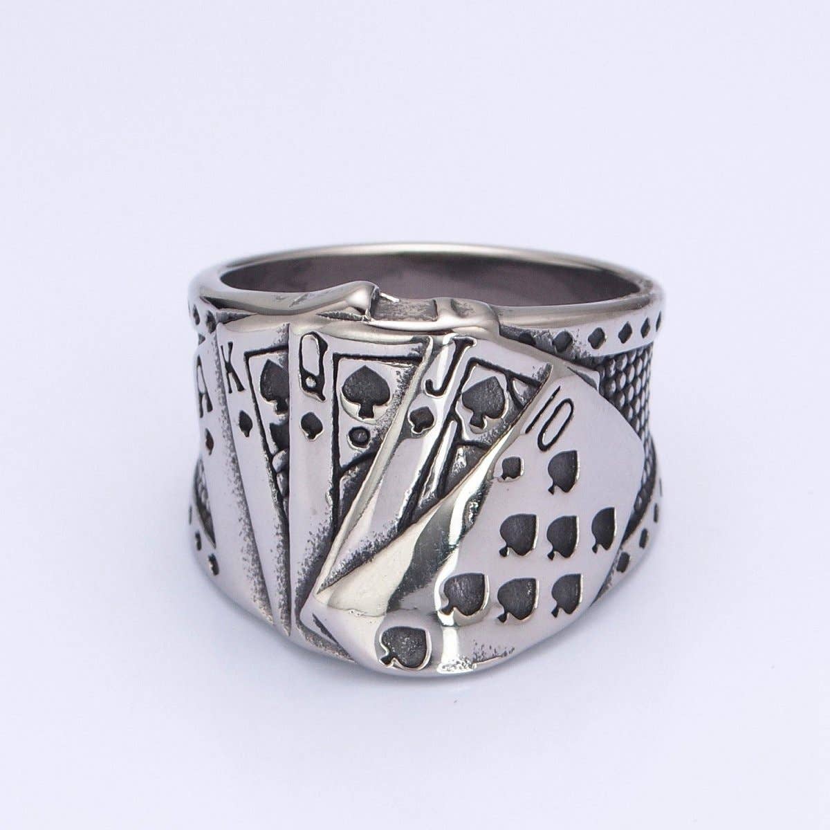 Aim Eternal - Wholesale Signet Ring - Retro Hip Hop Vegas Stainless Steel Poker Games Royal Straight Flush Casino Party Biker Ring for Men O-8410