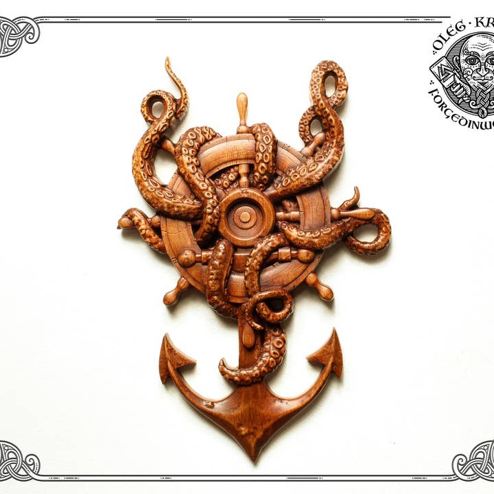 ANCHOR, SHIP HELM e OCTOPUS. Splendida arte nautica in legno. per la vendita all'ingrosso da parte di Forged In Wood