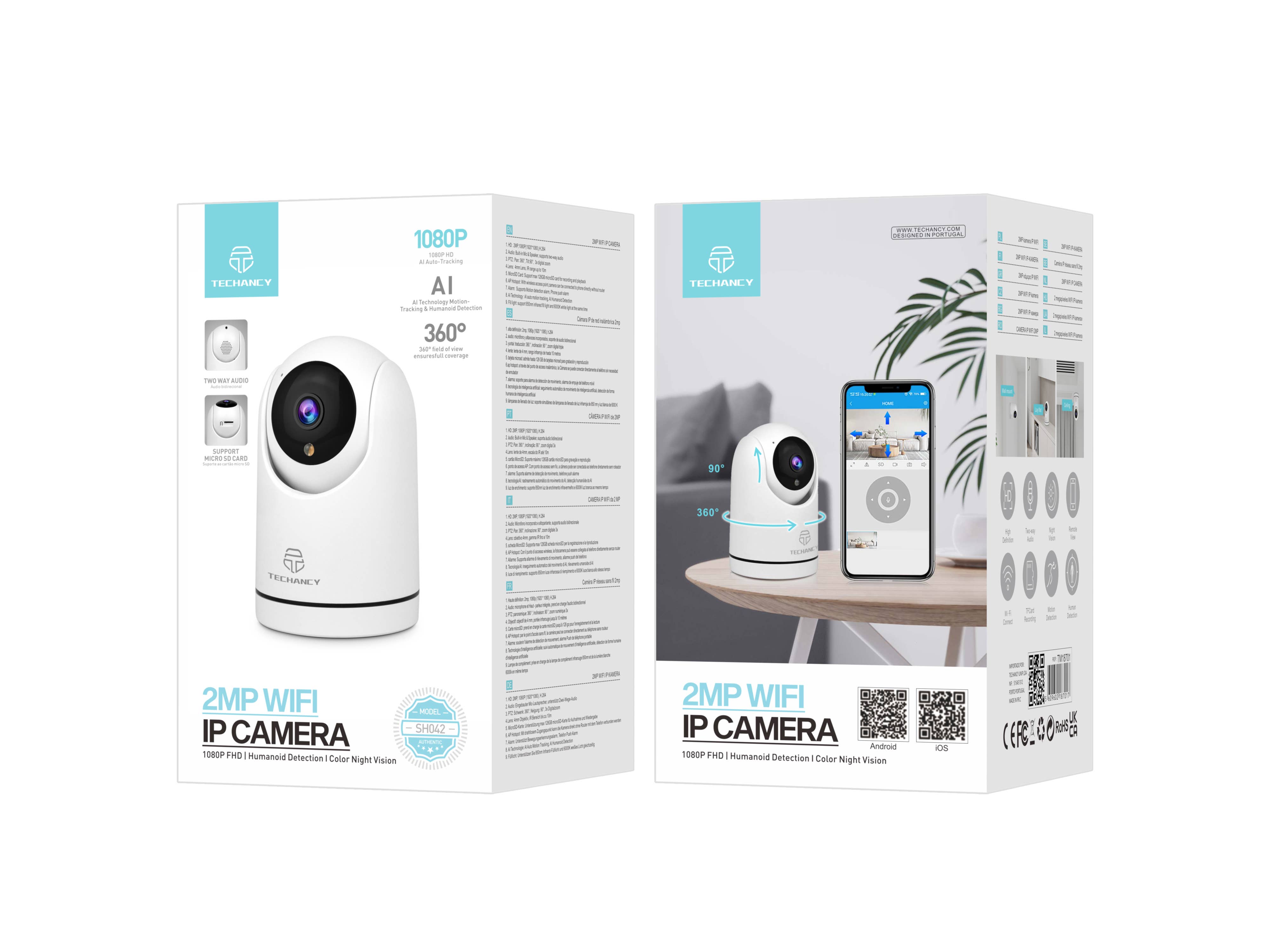 TECHANCY - Wholesale Camera Strap - TECHNACY 360° Indoor Wi-Fi Surveillance Camera, 1080P1