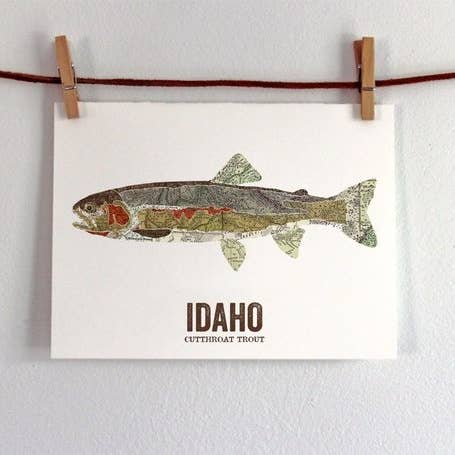 Idaho State Fish, Map Art - Cutthroat Trout for wholesale by Wooden Pencil Company