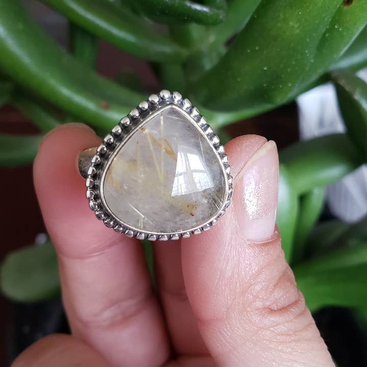 Anel de Prata 925 com Rutilo Dourado (R-26) por atacado de GTG Gems Corp