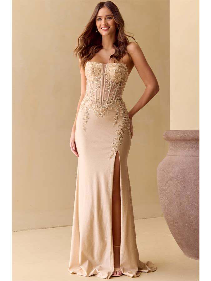 Babyfox Apparel - Wholesale Gown - Women's - Strapless Embellished Glitter Sparkle Sheath Dress10