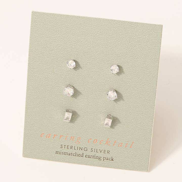 Fame Accessories - Wholesale Stud/Post Earrings - Sterling Silver Stud Earrings Set