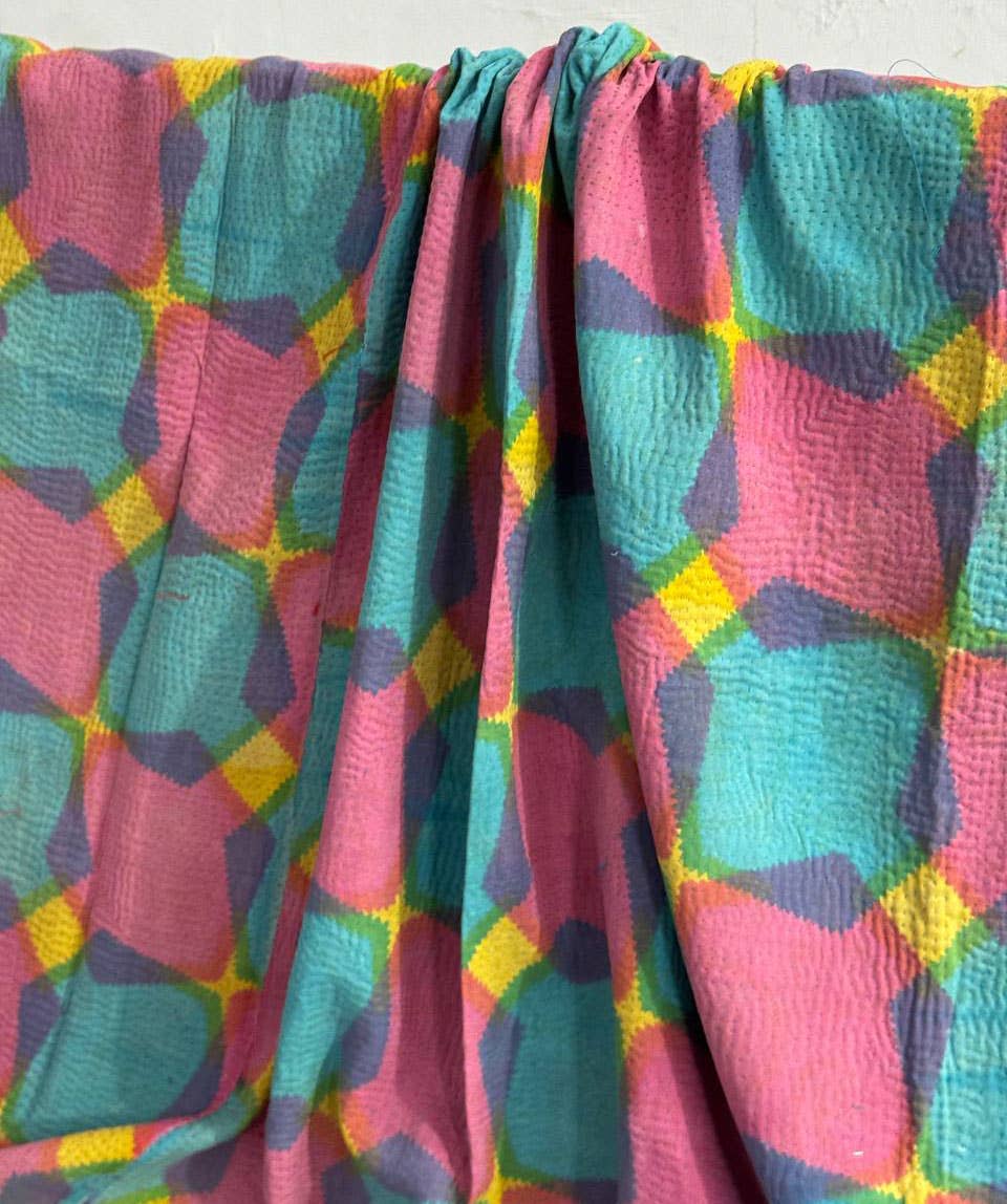 bhavnas boutique - Wholesale Quilt - Woven Whimsy Cotton Fabric kantha Stitch Quilt, Blanket, 1