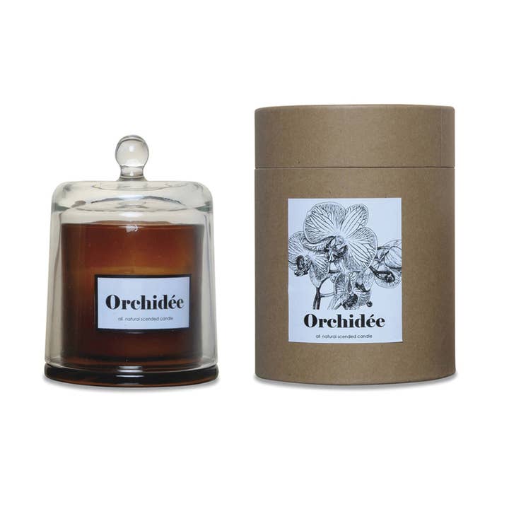 Amber bell candle large white orchid D13.5 H18cm for wholesale by Opjet Paris