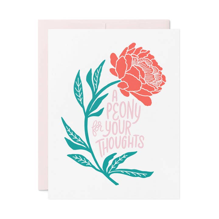 Pfingstrosen-Letterpress-Karte für den Großhandel von Friendly Fire Paper