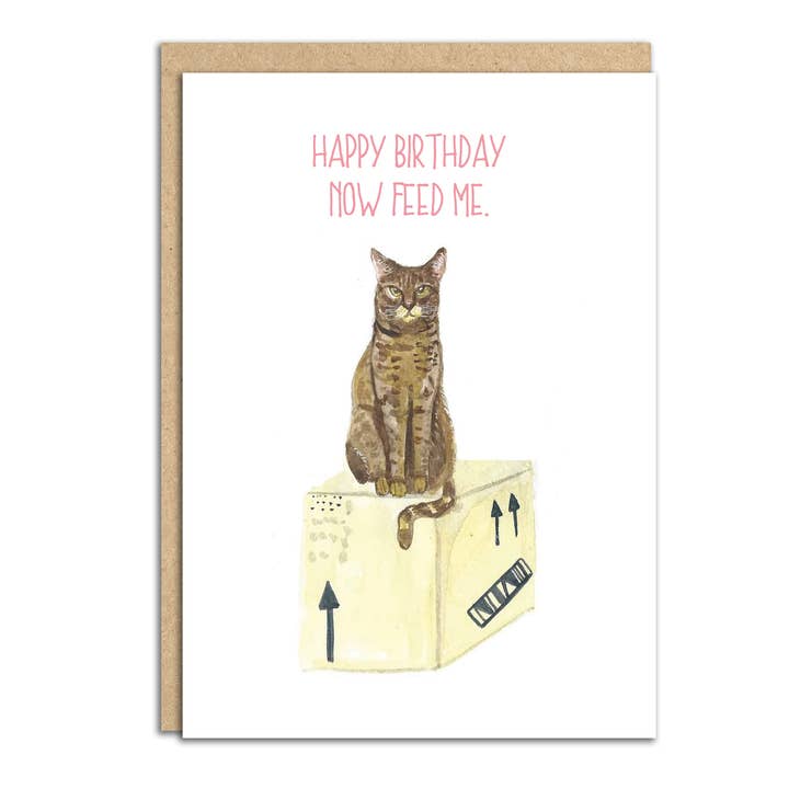 Sarah Maddox Art & Design - Vendita all'ingrosso Biglietti di auguri - Il pigiama da gatto. Biglietto di auguri per amanti dei gatti