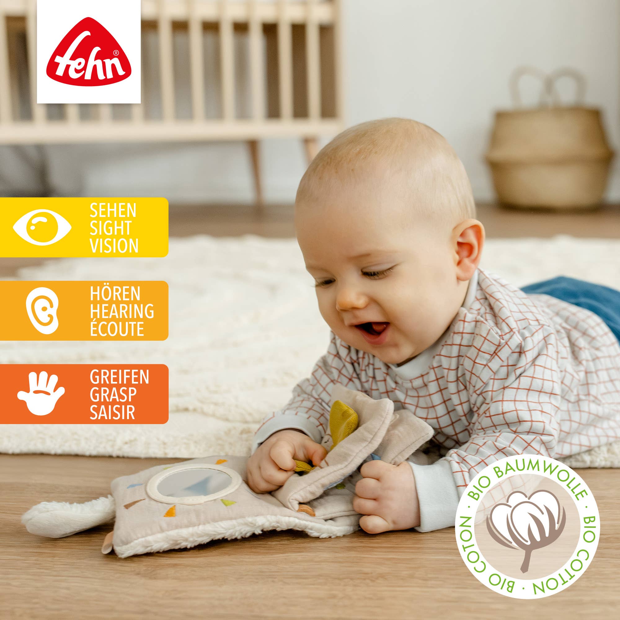 Fehn – Livro para bebés e crianças (0 a 2) por atacado – Livro de tecido ovelha Nature - Livro sensorial com motivos de animais1