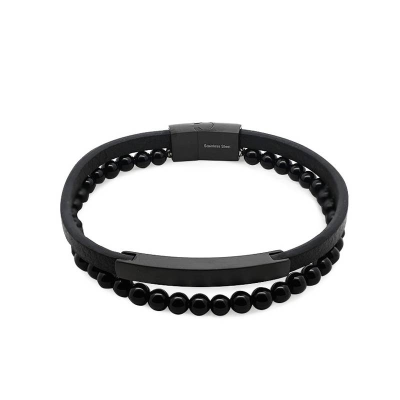 AMORINO SRL – wholesale Beaded bracelet – LEATHER BRACELET WITH PLATE AND STONE BEADS0