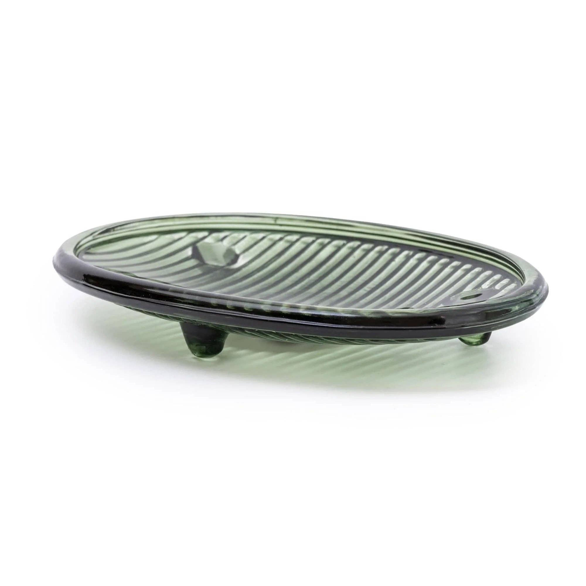 Candlelight Products Ltd – wholesale Bath soap dish – Green ribbed soap dish glass design 6PK4