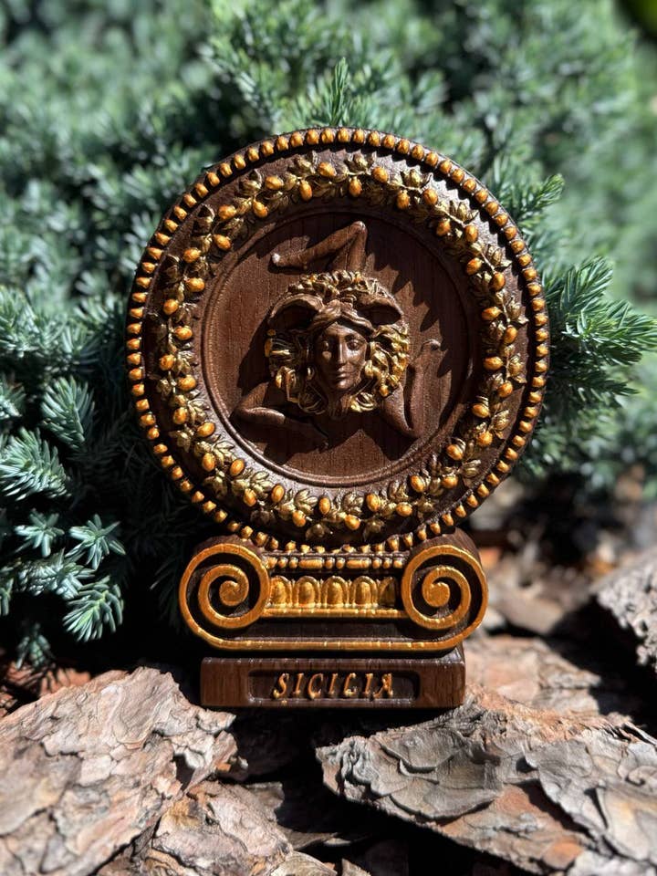 Wooden Carved Sicilian Trinacria 4.5x6 inches for wholesale by KozakWorkshop
