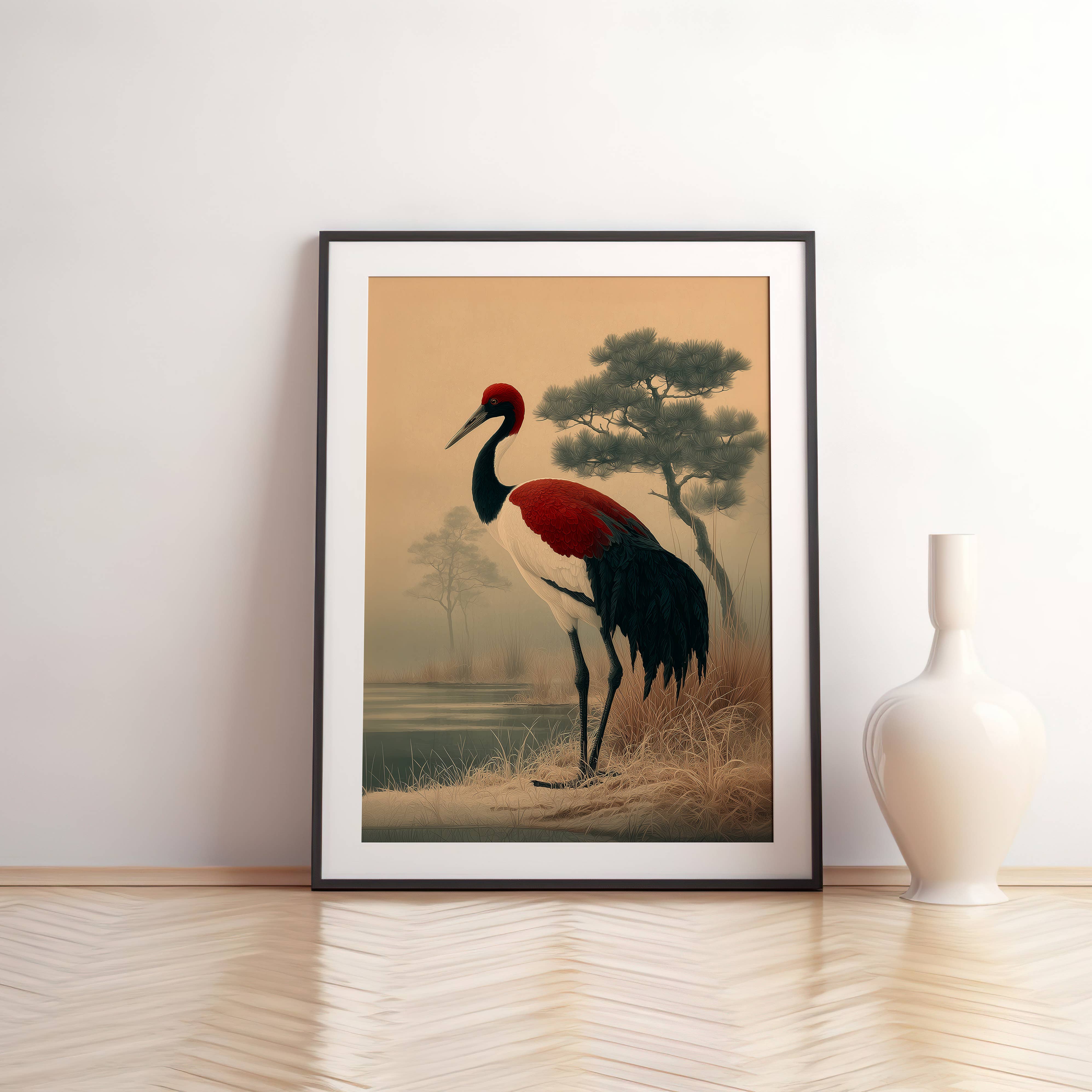 IuliiaArtPrints - Wholesale Art Print - Elegant Red-Crowned Crane Print – Minimalist Asian Decor8