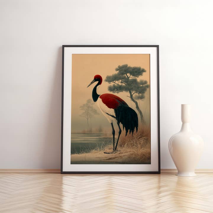 IuliiaArtPrints - Wholesale Art Print - Elegant Red-Crowned Crane Print – Minimalist Asian Decor8
