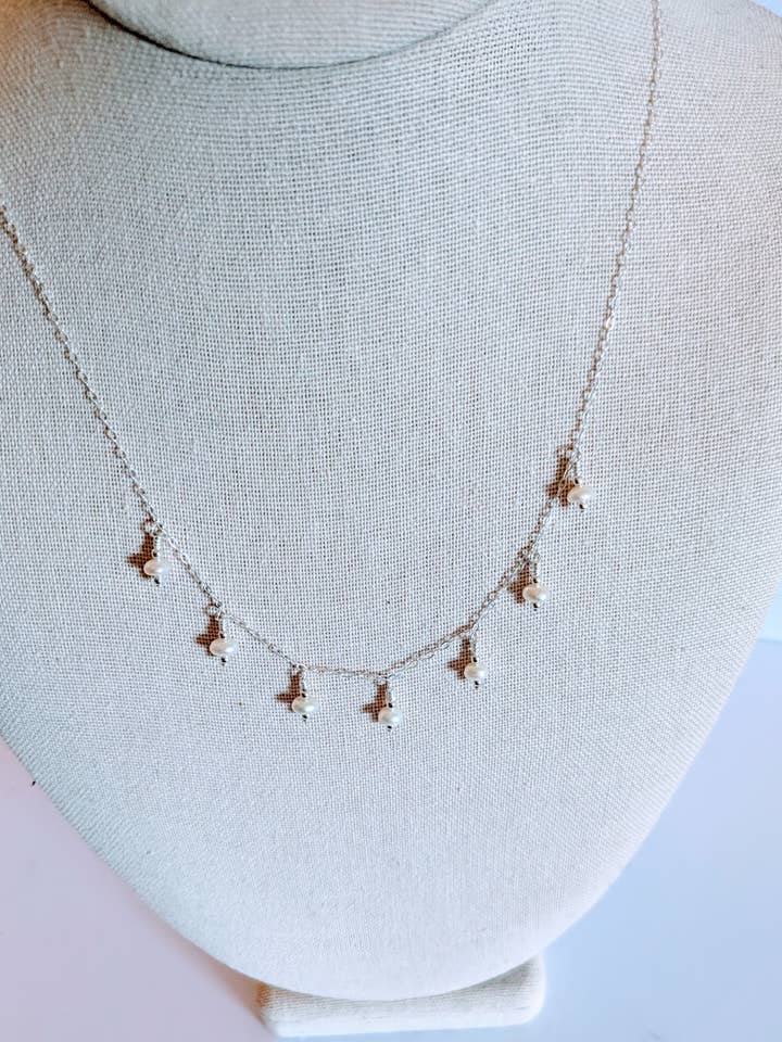Dainty Pearl and Sterling Silver Necklace for wholesale by North Fork Jewelry Design, LLC